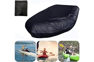 COOSOO Inflatable Boat Cover,Waterproof Anti-UV Cover Dustproof Rubber Boat Kayak Protective Cover Heavy Duty Oxford Fabric Trailerable Dinghy Fishing Kayak Storage Cover Fit 12-13ft,Black