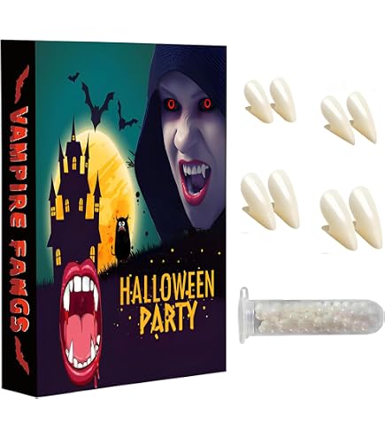 Dents De Vampire Pour Halloween - Lot De 4 Paires Réutilisables Avec Colle, Différentes Tailles (enfants Et Adultes)