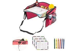 ZANCLEM Vassoio da Viaggio per Bambini Portatile per Disegnare e Intrattenere i Bambini in Aereo, Passeggino o Seggiolino | Tavolino Auto per Bambini con Porta USB x Tablet,Smartphone (Rosa)