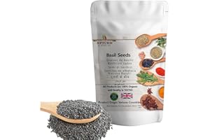 Basil Seeds (Tulsi, Tukmaria, Sabja, Subja, Subza, Sabza, Tukhmalanga) by Spices&herbsuk - Tukmaria Seeds High in Calcium, Magnesium & Iron - Perfect for Milkshake, Falooda, Faluda & Sherbet - 250g