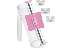 Meafeng, Cortadora de Papel, 3 en 1, Guillotina de Papel A5, Máxima Precisión con Corte Recto, Cuchillas Perforación y Ranurado para Scrapbooking, Manualidades, Etiquetas y Oficina en Casa (Rosa)