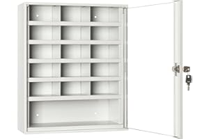 LEOMAR Schlüsselschrank, Schlüsselkasten, für Schlüssel & Kleine Dokumente, Schlüsselbox aus Stahlblech mit Glastüren, mit 16 Fächern, Organizer zur Wandbefestigung, Abschließbar, 14 x 35 x 45 cm