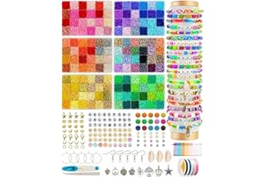 Monkrict 16000 Pcs Clay Beads for Bracelet Making Kit, 6 Boxes 144 Colors Flat Round Polymer Clay Beads for Friendship Bracelet Kit, Jewelry Making Kit with Charms Crafts, DIY Bracelet Kit for Kids