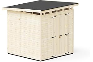 Upyard Gartenhaus Strongbox XL - Robuste Holz Gerätehaus mit imprägniertem Fundament und extra Strapazierfähigem Kunststoff Dach, 203x203 cm, Naturholz