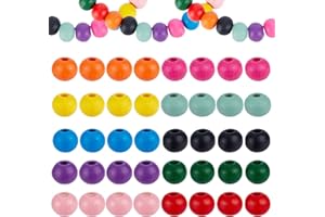 PH PandaHall 340-350pcs Perles de Bois Colorées, 10 Couleurs Perles Artisanales en Bois Perles Rondes en Bois Perles d'espacement pour la Fabrication de Bijoux Macramé Guirlande Ferme, 7x6mm