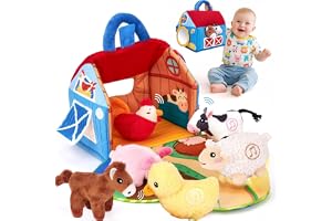 Masroo Baby Toys 6-12 Months - Surprise Barn with Stuffed Farm Animals with Real Sounds - Montessori Toys for 6 Month Old Baby 1 Year Old Boy Girl Gifts Toddlers Sensory Toy Christmas Gifts (B)