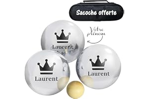 KDO MAGIC - Boule de pétanque personnalisée - Triplette Loisir gravée 720gr - Lot de 3 Boules et 1 cochonnet (modèle Couronne)