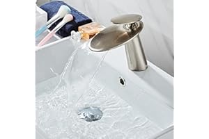 SJQKA Robinet Salle Bain, Robinet Cascade Salle De Bain,Robinet De Lavabo Cascade,Cascade Mitigeur Salle Bain Avec Valve En Céramique Monocommande Chaude Et Froide Réglable (couleur brossée)