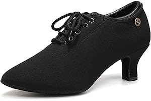 Uonpie Zapatos de Baile Latino Mujer Cerrados con Cordones Tacón 5 cm Zapatillas de Salsa Tango Moderno Jazz de Practica