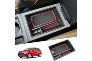SHAOHAO compatible con Audi Q3 F3 2019-2023 2024 Bandeja de la caja de almacenamiento del reposabrazos del coche Consola central Guantera Estiba Ordenando Accesorios Audi Q3