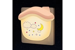 ANNMORE Lampka nocna dla dzieci z automatycznym czujnikiem światła, kształt domku, nadruk gwiazd, chmury i gwiazdy, 1 opakowanie (różowa)