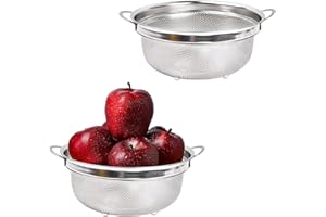 Wisebom Sieb Küche, Edelstahl Nudelsieb Küchensieb mit Griff, Mikroperforiertes Abtropfsieb Seiher, Metall Mikroperforiertes Abtropfsieb, für Nudeln, Reis, Gemüse, Früchten, Spülmaschinenfest, 21cm