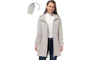 33,000ft Women's Rain Jacket Lightweight Hooded Long Rain Coat Waterproof Jacket Ladies Packable Functional Jacket Windbreaker Breathable Active Outdoor Coats