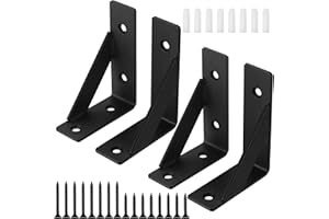 QIWUHAI Set of 4 Shelf Brackets, Wall Mount, Heavy-Duty 90-Degree Metal Angles, Floating Triangular Design, for Bookshelves, 10x7.5x3 cm