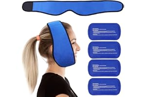 LotFancy Sac de Gel Glace Compresses Chaude Froide avec 4 Poches de Gel pour Tête et Menton, Réutilisable, Idéal pour Soulager le Douleur des Dents de Sagesse et la Chirurgie Faciale Orale (Bleu)