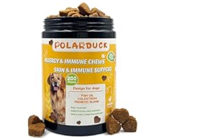 POLARDUCK Dog Allergy Relief Itch Immunity Treats, Skin Comfort Chews for Coat, Paws-Stop Excessive Itching, Redness, Scratching with Salmon Oil & Omega-3, Supports Seasonal Itching | Chicken Flavor (200 Chews)
