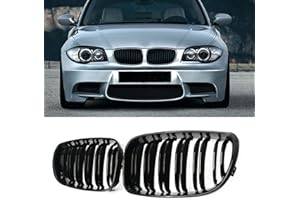 GSRECY Gloss Black Dual Slat Front Bumper Sport Kidney Grill Grille Compatible with BMW 2007-2013 1 Series E81 E82 E87 E88 Lci