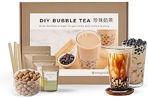 EasyCookAsia Bubble Tea Kit Complet | Thé au Lait au Sucre Brun aux Perles de Tapioca | Thé Boba Authentique de Taïwan | y compris Paille, Sucre Noir, Sucre de Palme