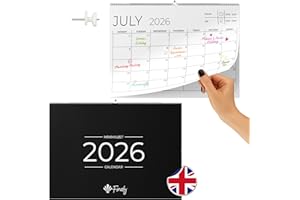 ‎FINOLY Finoly Kalendarz ścienny w języku angielskim Styczeń–grudzień 2026 (12 miesięcy) | Kalendarz miesięczny styczeń 2026 | Kalendarz rodzinny do powieszenia na ścianie | Łatwy w montażu almanach