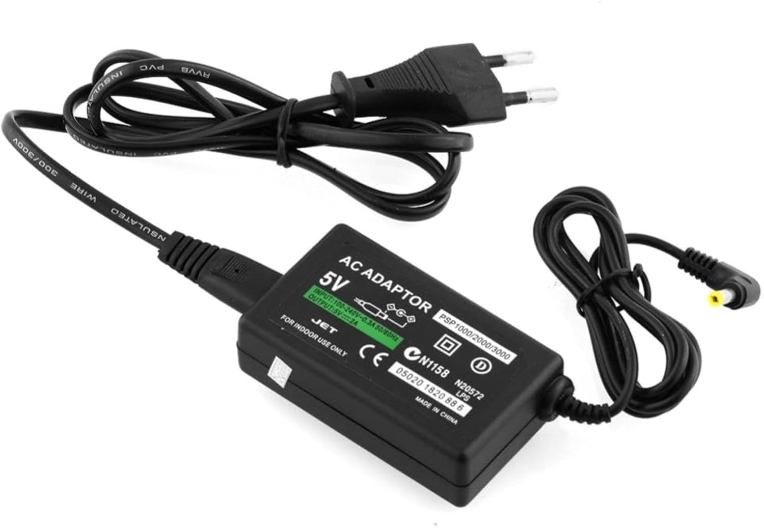 FLLAGG20 PSP-oplader compatibel met alle modellen -1000 / PSP-1004 / Brite | Compatibel met PSP 1000 2000 3000, ingang 100-240 V, uitgang 5 V, 1 A plug and play, duurzame zwarte kabel