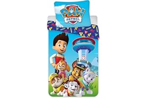 Brandmac Parure de Lit Pat'Patrouille 100% Microfibre, Housse de Couette Réversible 140x200 + Taie d'oreiller 63x63 cm