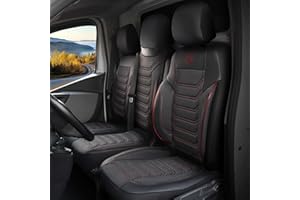 GIOVANNI BUTTI Housse de sièges de voiture universelle 2+1 pour Renault Trafic 3 (2015-2024), OPEL Vivaro B (2014-2018) – Housse de siège avant en tissu piqué - Noir-Rouge - Ensemble de housses de