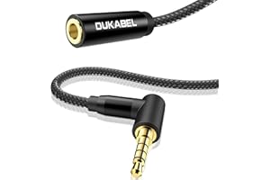 DuKabel Przedłużacz Aux 90 stopni, 4-biegunowy wtyk TRRS, kabel przedłużający z wtyczką kątową, kompatybilny z samochodowym systemem audio, TV, soundbarem, głośnikami, telefonem komórkowym,