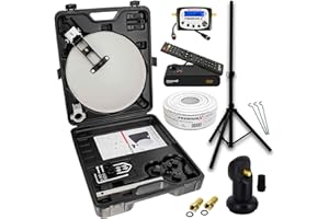 PremiumX Mobile Camping SAT Anlage Satellitenschüssel TV Receiver Satelliten-Finder Single LNB 10m Kabel Koffer Camp Stativ