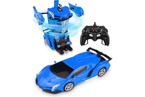 Rumicet Coche Teledirigido Transformers para Niños, 2 in 1 Coche Robot Teledirigido, 2.4GHz Coche Radiocontrol with LED, Transforming Toys Juguetes Regalo para niños de 3 4 5 6 7 años, Azul