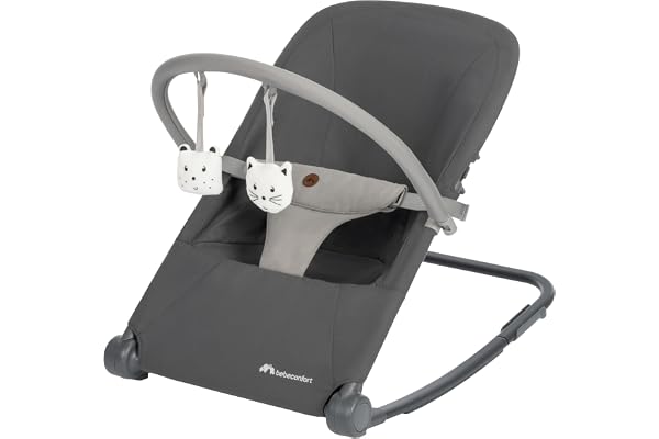 Bebeconfort Aster, transat bébé, 0–2 ans, léger (2,7 kg), pliable ultra compact, dossier réglable, arche de jeux amovible, harnais à 3 points, mode fixe, Tinted Graphite