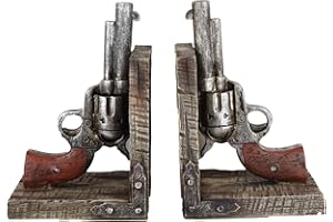 Ebros Gift Rustic Western Wild West Double Revolvers Six Shooter Pistols Decorative Bookends Figurine Set Country Cowboy US Marshall Sherriff Accent Sculptures
