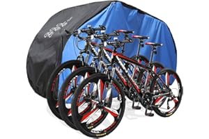 DerBlue Bike Cover for 2 Bikes or 3 Bikes with Lock Hole Reflective Safety Loops for Mountain Bike/Road Bike Outdoor Storage, Waterproof, Anti-UV, 210D Nylon Heavy Duty Ripstop Material