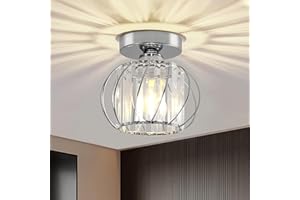 Seruno X Lampadario Moderno in Cristallo, Mini Plafoniera Color Argento con Paralume in Vetro, Plafoniera a Semi-incasso E27 per Soggiorno Camera da Letto Cucina Sala da Pranzo Corridoio Bagno