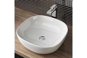 Lavabo in ceramica di design, lavabo per le mani, per il bagno degli ospiti, Waschbecken24 (42x42x14cm, Bianco / A107)