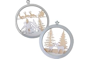 nagu® Adornos Navidad - Set de 2 Bolas Grandes Arbol Navidad 20cm, Diseño 3D Reno y Santa, Navidad Decoración 2024 para Pared o Puerta, Estilo Nórdico, Blanco y Plateado, Hecho a Mano