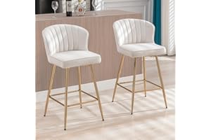 chairus Breakfast Bar Stools Set of 2 Kitchen Counter Stools, Modern Velvet Bar Chairs with Metal Legs, Beige