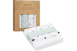 Navaris Set 4x Mussole per Neonato - Misto Cotone e Viscosa - Copertina 80x80cm Extra Soffice e Resistente - Fascia per Allattamento - Bianco/Verde