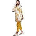 Womanista Women Yellow & White hakoba printed tunic with trouser cord set(Co-ords_9093_M)