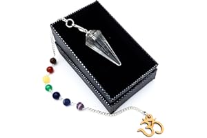 AB INDIA CRAFTS Kamień szlachetny wahadło kryształ górski 7 czakr kamienie szlachetne mantra Om Aum symbol w pudełku na biżuterię | metafizyka ezoteryka czary