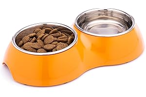 DDOXX Comedero Doble Perro, Antideslizante | Muchos Colores y Tamaños | para Perros Pequeño, Mediano y Grande | Bol Accesorios Acero INOX-Idable Melamina Gato Cachorro | Naranja, 2 x 700 ml