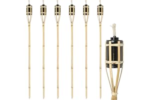 Harbour Housewares 6X Natural 113cm Bamboo Garden Fire Torches - Outdoor Paraffin Lamp Oil Burner Tiki Candle Flame Lantern Stake Light