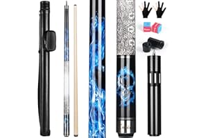 Kmise Bastone professionale per stecca da biliardo in acero canadese con asta a bassa deflessione e prolunga telescopica in fibra di carbonio, set con custodia in pelle