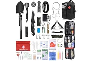 VICHIRSKIT Kit de Survie Randonnée - Équipement Outdoor avec Pelle Pliante, Couteau Multifonction, Lampe Torche, Bracelet et Trousse de Premiers Secours pour Camping Aventure Trekking Urgence