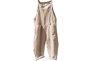IQYU Salopette da donna in lino – Salopette da donna lunga estiva con gamba larga, pantaloni estivi senza maniche, stile vintage, tuta estiva con tasche