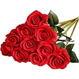 DuHouse 10 künstliche rote Rosen Seide Blumen gefälschte Rose für Arrangements Hochzeitsfeier Wohnkultur