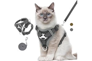 VavoPaw Cat Harness and Leash Set for Walking, Adjustable Kitten Vest Harness with Reflective Strip Breathable Mesh, Escape Proof Soft Pet Safety Vest for Cats, Kittens, Puppies, M, Dark Gray