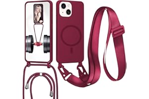 FERLAN Handykette mit Band für iPhone 14/iPhone 13 Hülle, Lanyard (abnehmbar) Handyhülle Case mit justierbarer Schnur Abnehmbar Strap, Crossbody Schutzhülle zum Umhängen Kordel, Rot