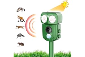 LEMENG Repelente para Gatos, Repelente ultrasónico energía Solar IP66 Impermeable de frecuencia Ajustable para ahuyentar Animales 5 Modos Ajustables Repelente de Animales Ultrasound Repelente para Animales