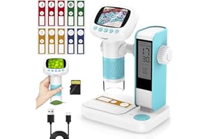 BNISE Microscopio Digitale Bambini Portatile: 50X-1000X Microscopio Bambini con supporto, Schermo LCD 2" per Registrazione Foto/Video con Timer - Attrezzo Educativo per Bambini 8-12 Anni