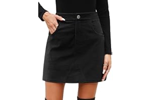 CMTOP Damen Cordrock Minirock Elegant Hohe Taille Rock Herbst Winter Wickelrock A-Linie Freizeitrock Vintage Kord Rock Kurz Mini Skirt mit Taschen